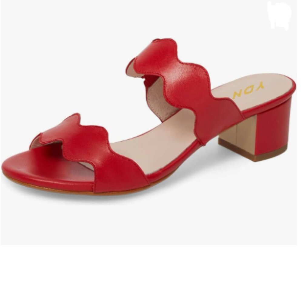 YDN Red Sandals Opentoe Mules Slip On Chunky Heeled  Comfortable Walking Shoes